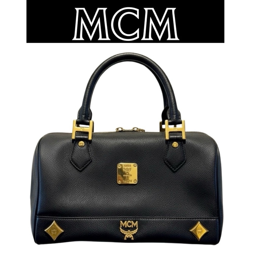 MCM Black Pebble Leather Boston Satchel w/Gold Hardware, EUC